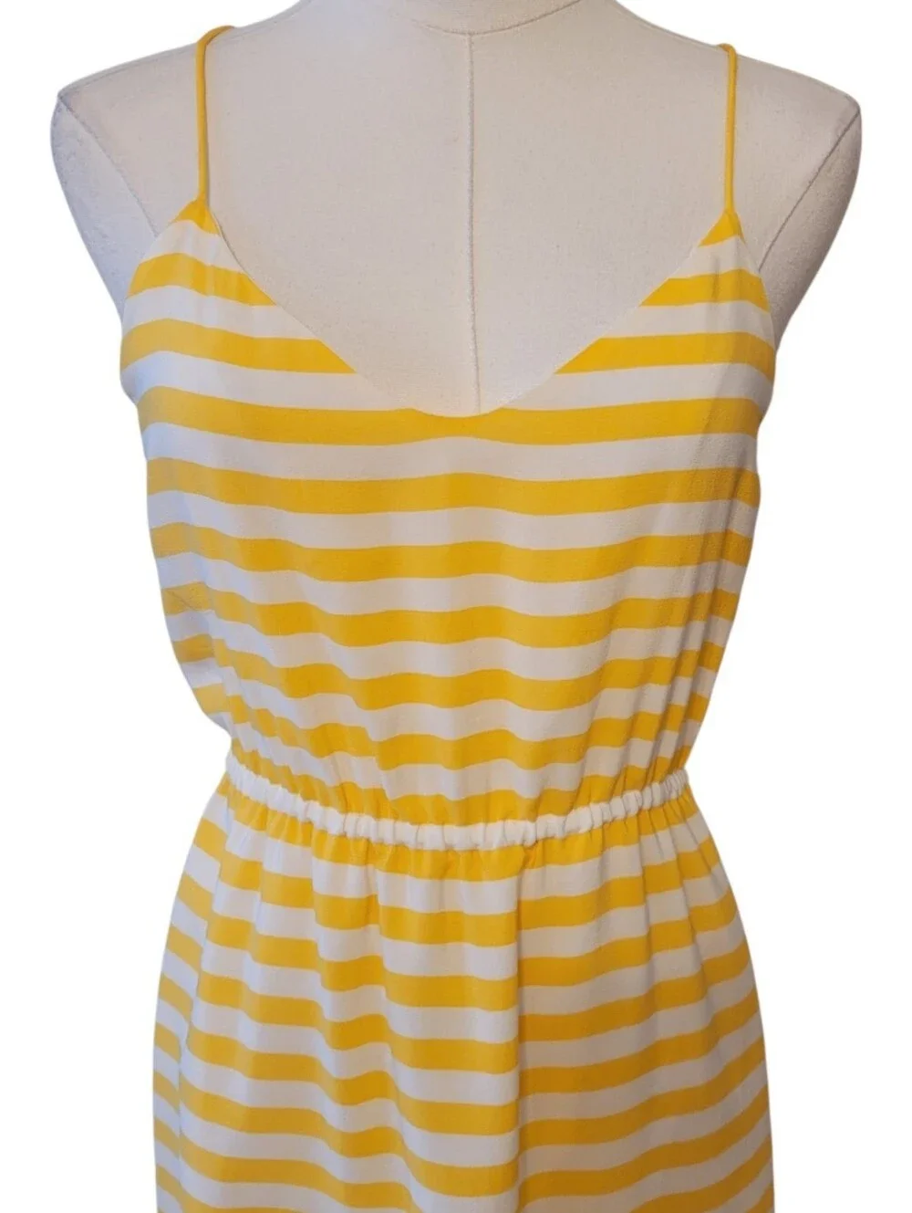 J. Crew Yellow & White Stripe Silk Sleeveless Midi Dress Size 4 Petite